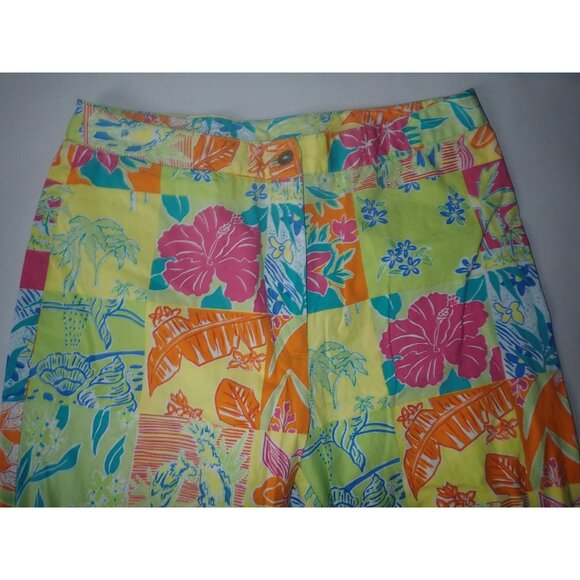 Palm Lily Cropped‎ Pants Beach Tropical Women 8 Cotton Floral Vacation Preppy - Picture 2 of 6